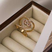 Einfacher Stil Pendeln Herzform Kupfer Überzug Inlay Zirkon 18 Karat Vergoldet Offener Ring main image 4