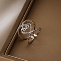 Einfacher Stil Pendeln Herzform Kupfer Überzug Inlay Zirkon 18 Karat Vergoldet Offener Ring main image 3