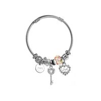 Elegante Forma De Corazón Abeja Llave Acero Inoxidable Aleación Con Cuentas Embutido Diamantes De Imitación Mujeres Brazalete main image 2