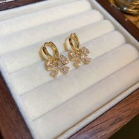 1 Pair Ins Style Heart Shape Flower Bow Knot Copper Plating Zircon Ear Studs sku image 18