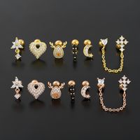 1 Piece Ig Style Simple Style Geometric Animal Heart Shape Plating Inlay Brass Zircon 18k Gold Plated White Gold Plated Ear Studs main image 3