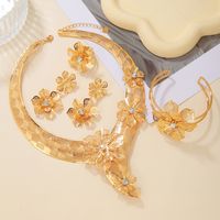 Exaggerated Flower Copper Plating Inlay Zircon 18k Gold Plated Jewelry Set main image 6