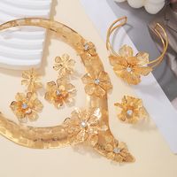 Exaggerated Flower Copper Plating Inlay Zircon 18k Gold Plated Jewelry Set main image 4