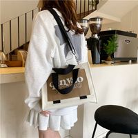 Women's All Seasons Canvas Letter Solid Color Preppy Style Classic Style Sewing Thread Square Hidden Buckle Shoulder Bag Canvas Bag Handbag sku image 4