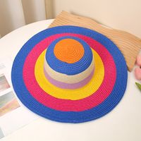 Femmes Vacances Plage Bloc De Couleur Grand Avant-toit Chapeau De Paille sku image 2