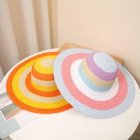 Women's Vacation Beach Color Block Big Eaves Straw Hat main image 4