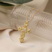 Retro Simple Style Commute Cross Copper Plating Inlay Zircon 18k Gold Plated Pendant Necklace sku image 1