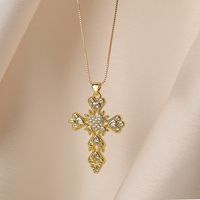 Retro Simple Style Commute Cross Copper Plating Inlay Zircon 18k Gold Plated Pendant Necklace main image 5