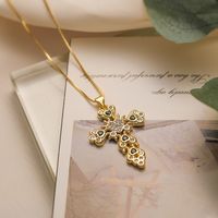 Retro Simple Style Commute Cross Copper Plating Inlay Zircon 18k Gold Plated Pendant Necklace sku image 2