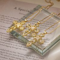 Retro Simple Style Commute Cross Copper Plating Inlay Zircon 18k Gold Plated Pendant Necklace main image 2