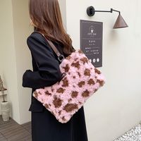 Women's  Plush Color Block Leopard Elegant Vacation Sewing Thread Square Zipper Shoulder Bag Messenger Bag main image 7