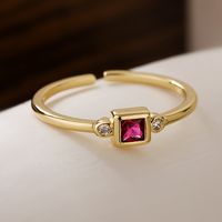 Simple Style Geometric Color Block Copper Plating Inlay Zircon 18k Gold Plated Open Rings main image 3
