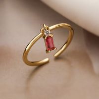 Simple Style Geometric Color Block Copper Plating Inlay Zircon 18k Gold Plated Open Rings sku image 2