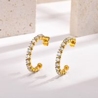 1 Pair IG Style Vintage Style C Shape Plating Inlay 201 Stainless Steel Brass Zircon Ear Studs main image 7