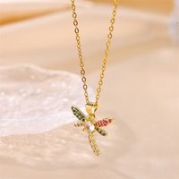 Stainless Steel Copper Cute Plating Inlay Dragonfly Zircon Pendant Necklace main image 1