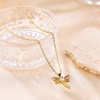 Stainless Steel Copper Cute Plating Inlay Dragonfly Zircon Pendant Necklace main image 2