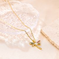 Stainless Steel Copper Cute Plating Inlay Dragonfly Zircon Pendant Necklace main image 4