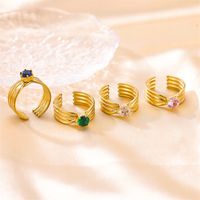 Vintage Style Color Block Stainless Steel Plating Inlay Zircon 18k Gold Plated Silver Plated Open Rings main image 5