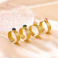 Vintage Style Color Block Stainless Steel Plating Inlay Zircon 18k Gold Plated Silver Plated Open Rings main image 7