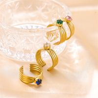 Vintage Style Color Block Stainless Steel Plating Inlay Zircon 18k Gold Plated Silver Plated Open Rings main image 3