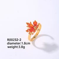 Copper Elegant Classic Style Plating Inlay Geometric Maple Leaf Zircon Open Rings sku image 2