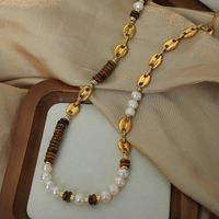 Wholesale Vintage Style Color Block Freshwater Pearl Tiger Eye Titanium Steel Beaded Patchwork Plating 18k Gold Plated Jewelry Set main image 6