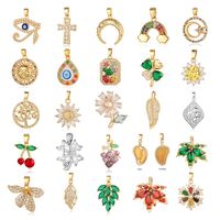 Luxurious Cross Leaves Gem Plating Inlay Zircon Gold Plated Jewelry Accessories main image 1