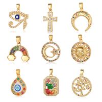 Luxurious Cross Leaves Gem Plating Inlay Zircon Gold Plated Jewelry Accessories main image 5