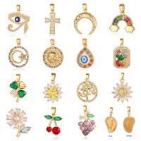 Luxurious Cross Leaves Gem Plating Inlay Zircon Gold Plated Jewelry Accessories main image 2