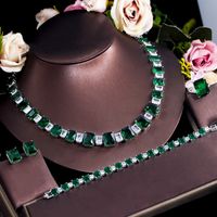 Luxurious Bridal Square Copper Plating Inlay Artificial Gemstones White Gold Plated Rhodium Plated Jewelry Set main image 6