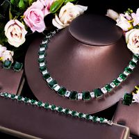 Luxurious Bridal Square Copper Plating Inlay Artificial Gemstones White Gold Plated Rhodium Plated Jewelry Set main image 5