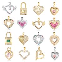 Streetwear Heart Shape Lock Copper Plating Inlay Zircon 18k Gold Plated Charms Jewelry Accessories main image 1