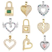 Streetwear Heart Shape Lock Copper Plating Inlay Zircon 18k Gold Plated Charms Jewelry Accessories main image 3