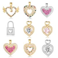 Streetwear Heart Shape Lock Copper Plating Inlay Zircon 18k Gold Plated Charms Jewelry Accessories main image 2