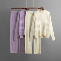 Daily Women's Casual Simple Style Solid Color Core Spun Yarn Viscose Fiber Pants Sets Pants Sets main image 4