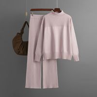 Daily Women's Casual Simple Style Solid Color Core Spun Yarn Viscose Fiber Slit Pants Sets Pants Sets main image 3