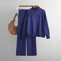 Daily Women's Casual Simple Style Solid Color Core Spun Yarn Viscose Fiber Slit Pants Sets Pants Sets sku image 1