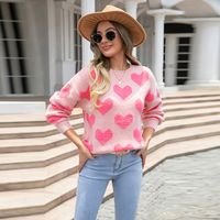 Women's Sweater Long Sleeve Sweaters & Cardigans Jacquard Contrast Binding Streetwear Heart Shape main image 5