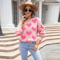 Women's Sweater Long Sleeve Sweaters & Cardigans Jacquard Contrast Binding Streetwear Heart Shape main image 3