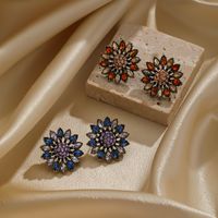 1 Pair Vintage Style Flower Plating Inlay Copper Artificial Crystal Zircon 18k Gold Plated Ear Studs main image 4