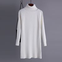 Women's Sweater Dress Simple Style Turtleneck Long Sleeve Solid Color Knee-length Daily sku image 1