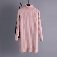 Women's Sweater Dress Simple Style Turtleneck Long Sleeve Solid Color Knee-length Daily sku image 3