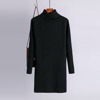 Women's Sweater Dress Simple Style Turtleneck Long Sleeve Solid Color Knee-length Daily sku image 4