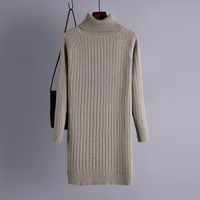 Women's Sweater Dress Simple Style Turtleneck Long Sleeve Solid Color Knee-length Daily sku image 2