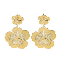 1 Pair Vintage Style Flower Plating Hollow Out Stainless Steel Titanium Steel 18k Gold Plated Drop Earrings main image 3