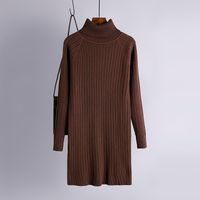 Women's Sweater Dress Simple Style Turtleneck Long Sleeve Solid Color Knee-length Daily sku image 6