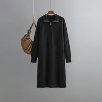 Women's Sweater Dress Casual Simple Style Turndown Zipper Long Sleeve Solid Color Knee-length Daily main image 4