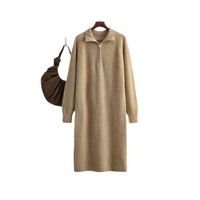 Women's Sweater Dress Casual Simple Style Turndown Zipper Long Sleeve Solid Color Knee-length Daily main image 3