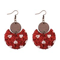 1 Pair Vintage Style Heart Shape Pu Leather Wood Drop Earrings main image 2