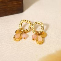 1 Paire Style Ig Style Vintage Géométrique Bloc De Couleur Placage Incruster Acier Inoxydable Acier Au Titane Pierre Naturelle Plaqué Or 18k Boucles D'oreilles main image 1